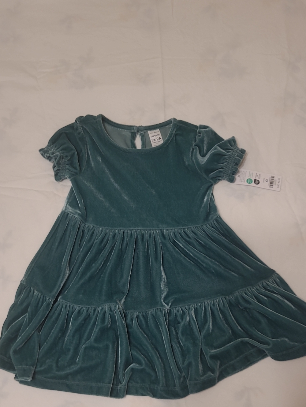 Carter's Teal Velvet Tiered Dress for Girls